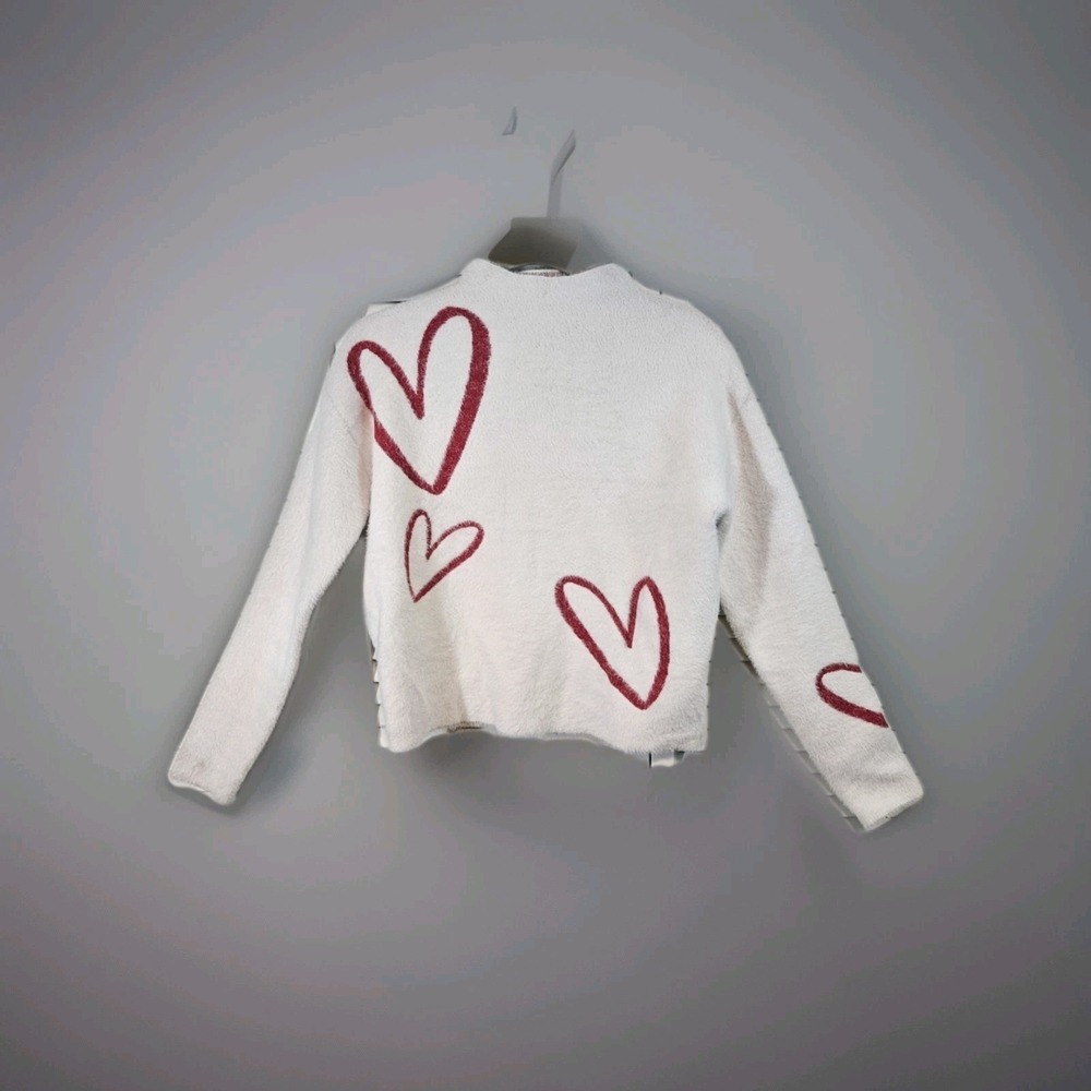 Rachel Zoe Sz XSm White w/ Red Hearts Mock Neck LS Thick Knit Pullover Sweater